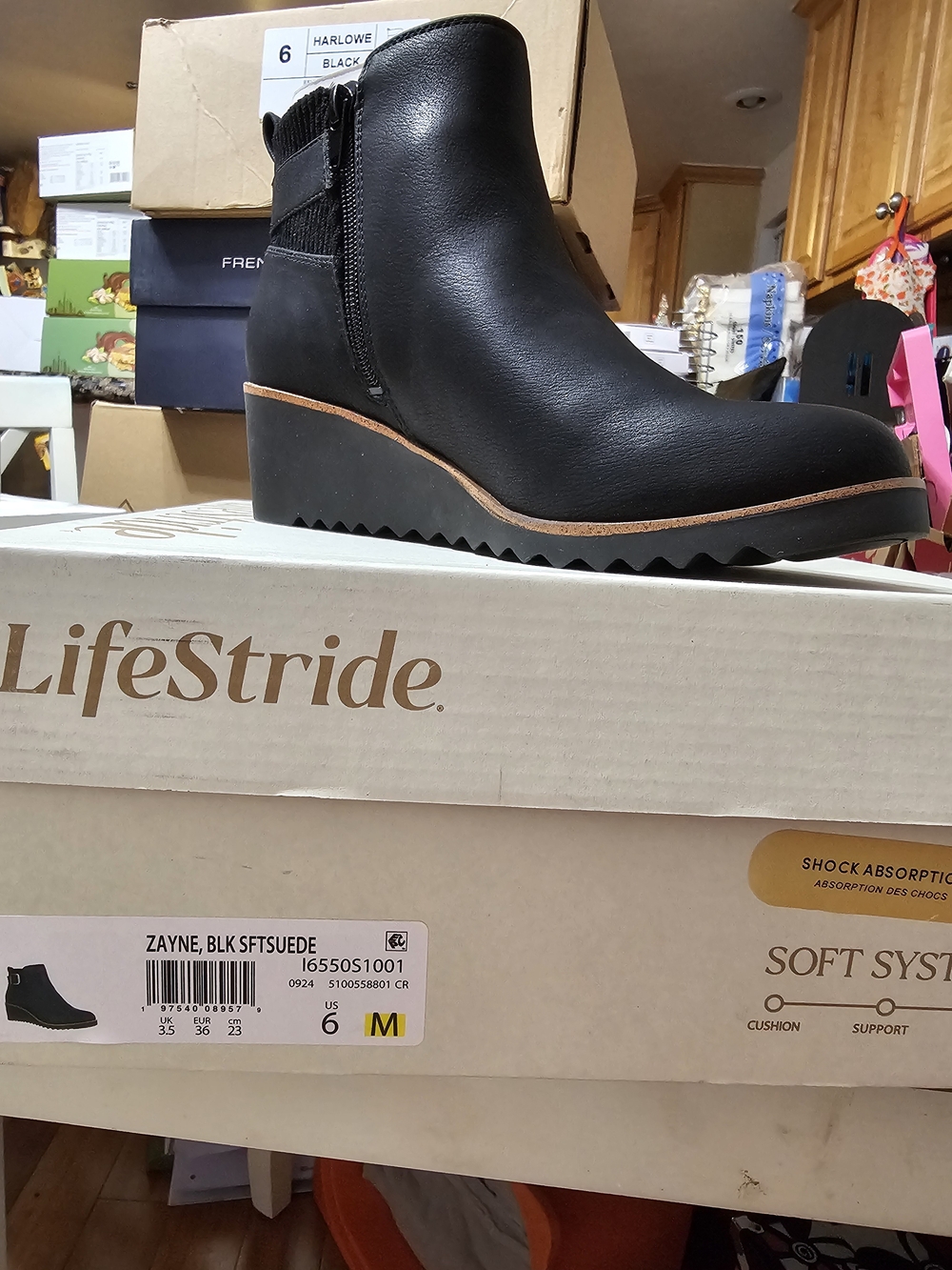 Life Stride Black Wedge Ankle Boot with Zigzag Sole